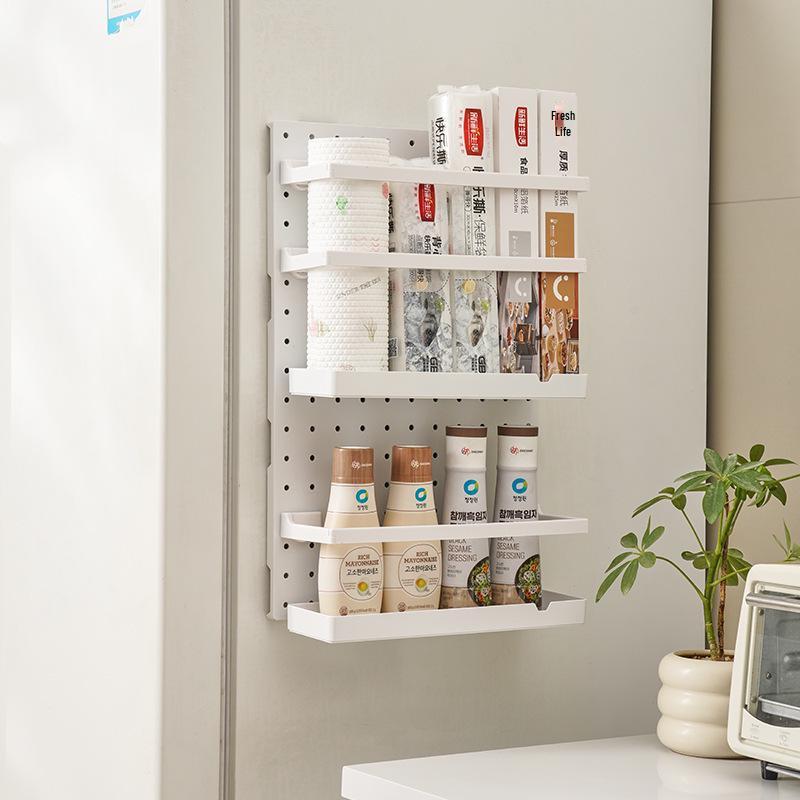 Pegboard Wall-Mount Kitchen Storage Rack for Seasonings - Hole-Free Combinable Shelf