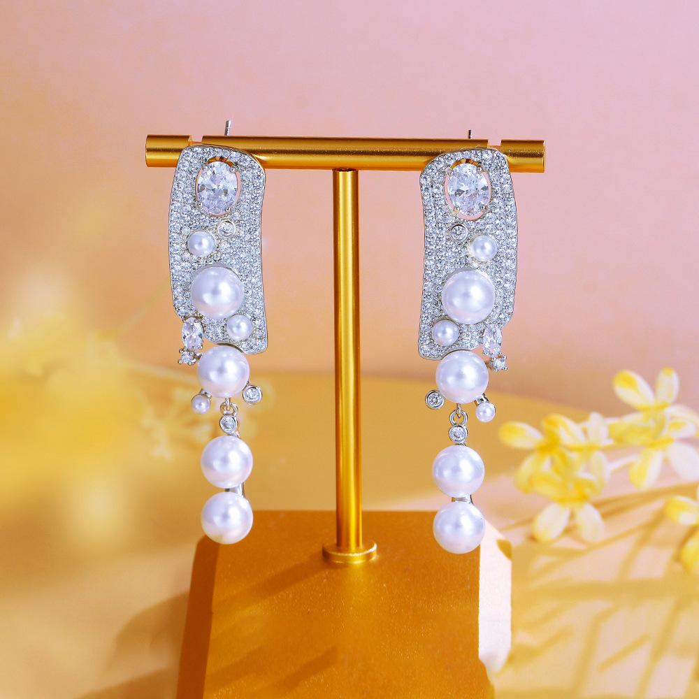 Needle Retro Court Style Elegant Zircon Pearl Earrings High-End Design Temperament Earrings Earrings