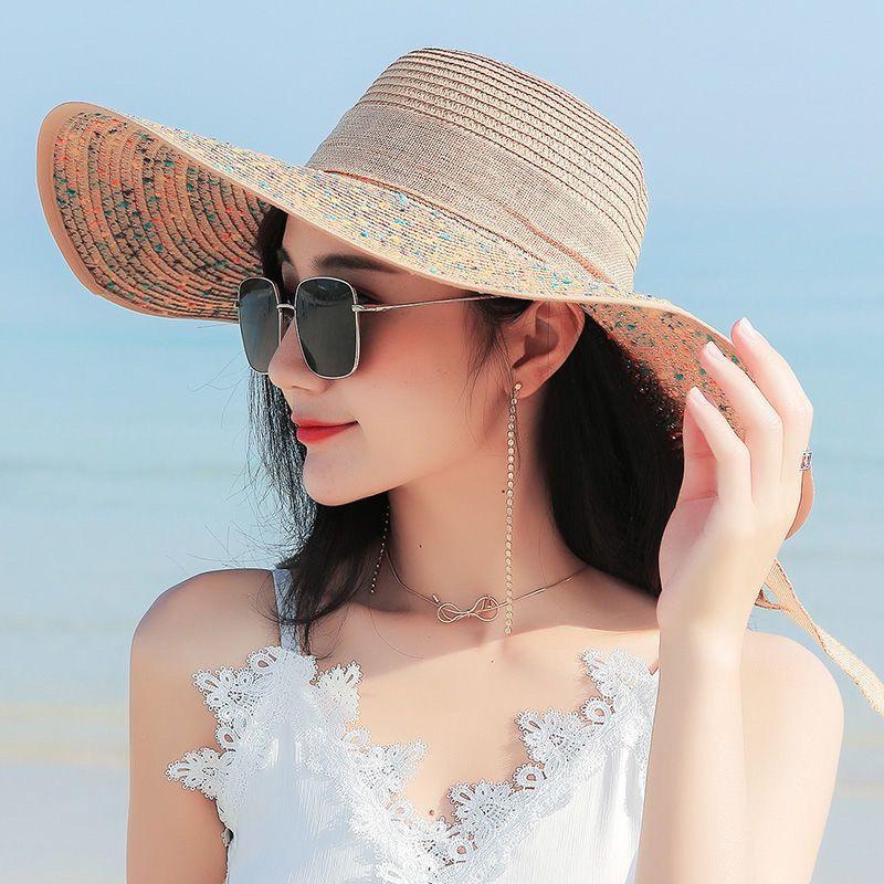 Beach Straw Hat Summer Seaside Extra Large Brim Sun Hat Sun Protection Holiday Hat Foldable Sun