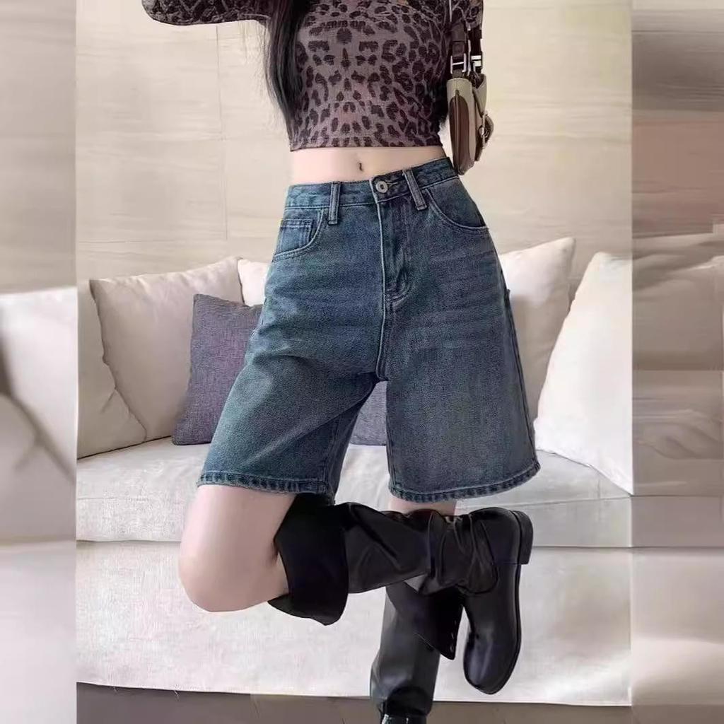 High-Waisted Retro Women's Denim Shorts: Trendy, Versatile, Slimming Five-Point Petite Fit for Summer