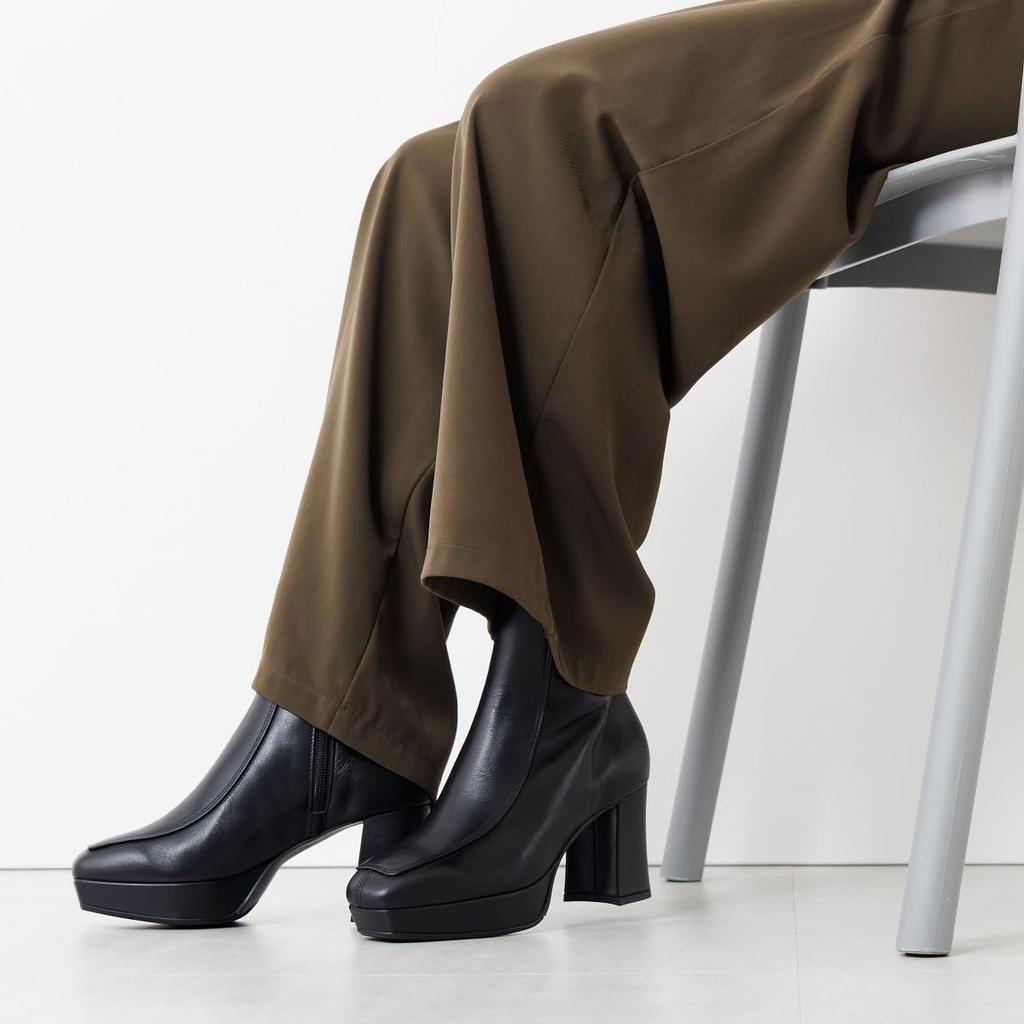 Gepolsterte Plateau-Stiefeletten aus echtem Leder warm HIMIKO mit eckiger Spitze 651413 schwarz 235