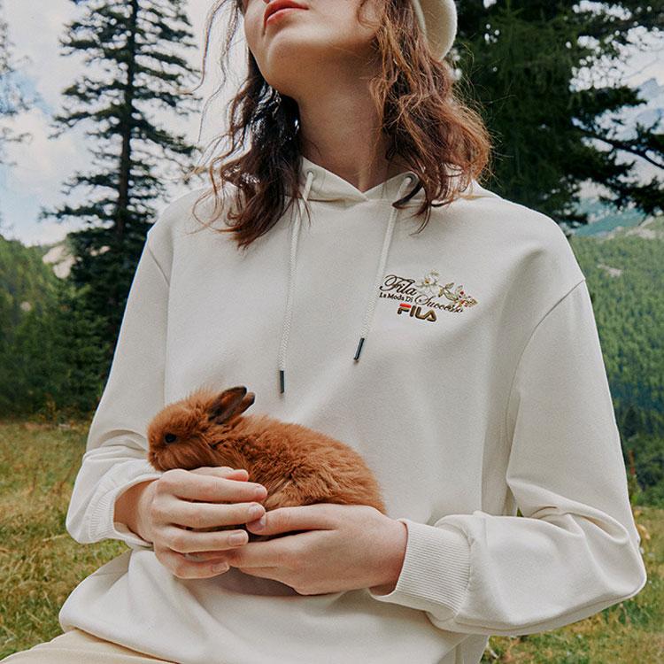 Fila Fleur De Lis Embroidered Casual Hoodie Women Hoodies Cloud-White F11W248215FWT