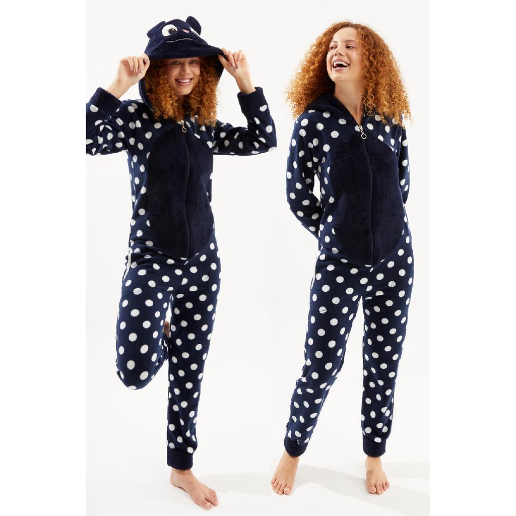 Set de pijamale cu glugă pentru femei, cu model de nor de somon, cu fermoar la spate