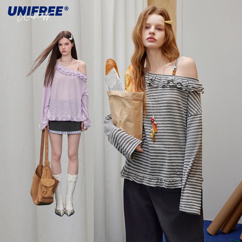 UNIFREE Off-Shoulder Ruffle Loose T-Shirt L