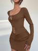 Sexy Velvet Bow-Tied Outfit Fashionable Long-Sleeve Mini-Skirt Loungewear Set