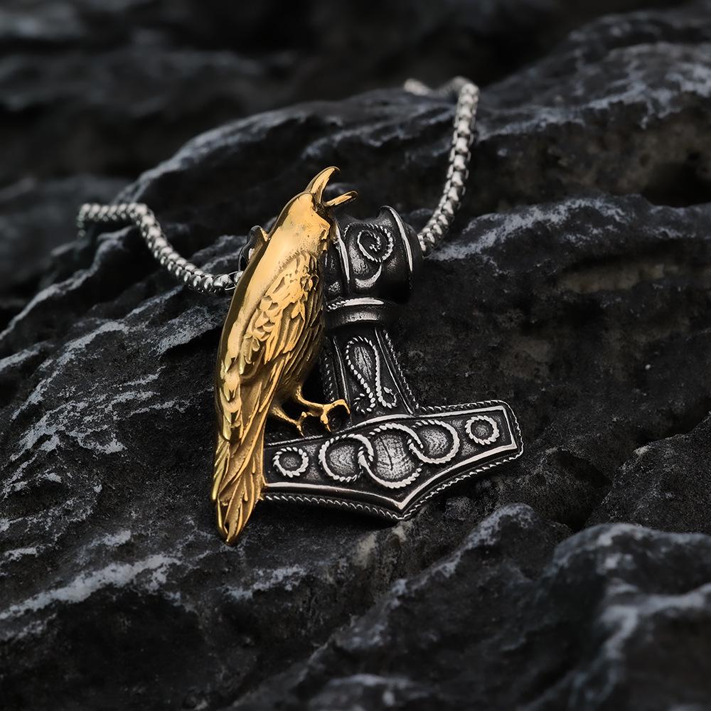 Best-seller Europeo: Ciondolo Ancora Corvo, Collana Vintage Nordica Vichinga Celtica in Acciaio Inossidabile