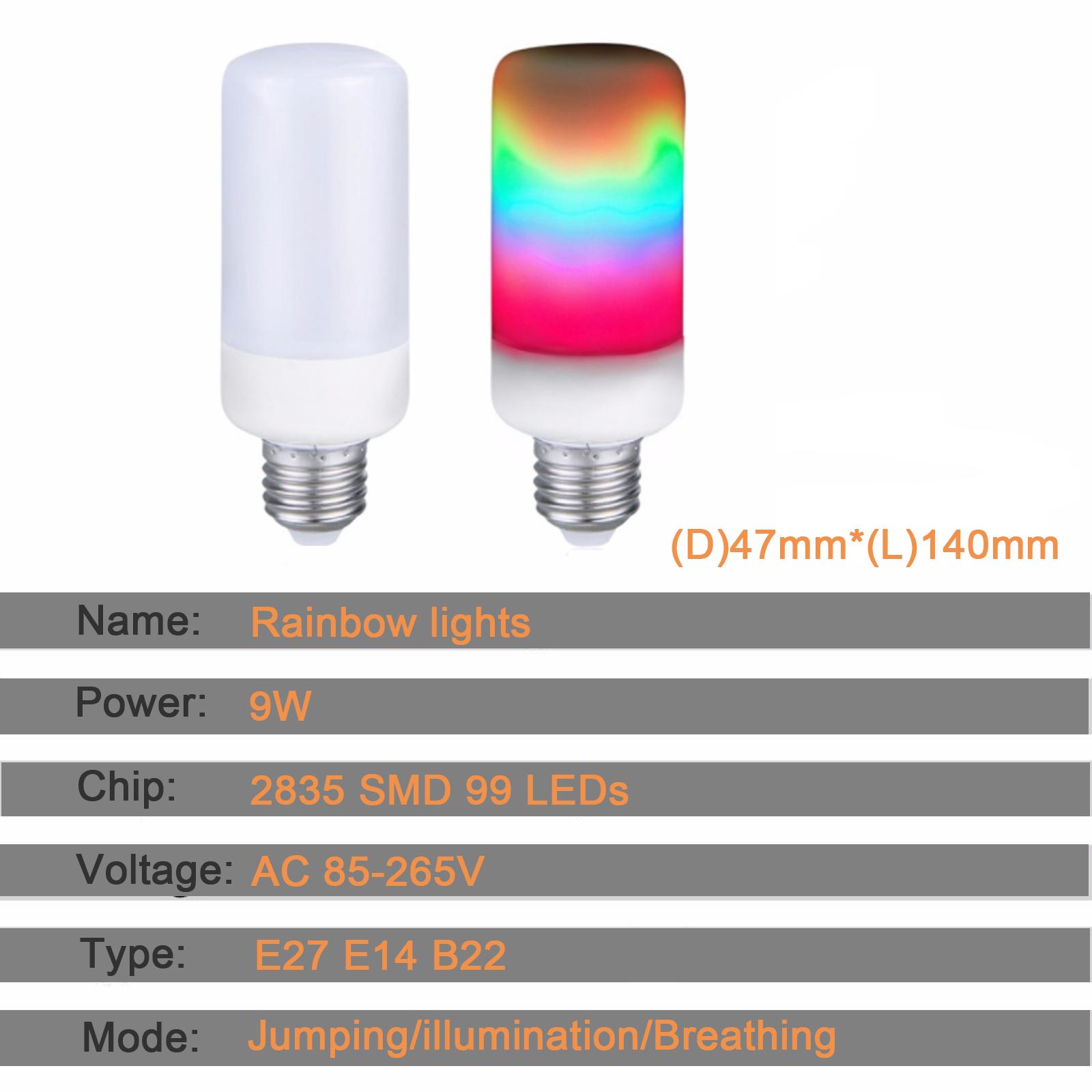 

3 режима E27 B22 E14 светодиодные лампы Ranibow красочный свет с эффектом пламени лампы 9 Вт переменного тока 85-265 В E27