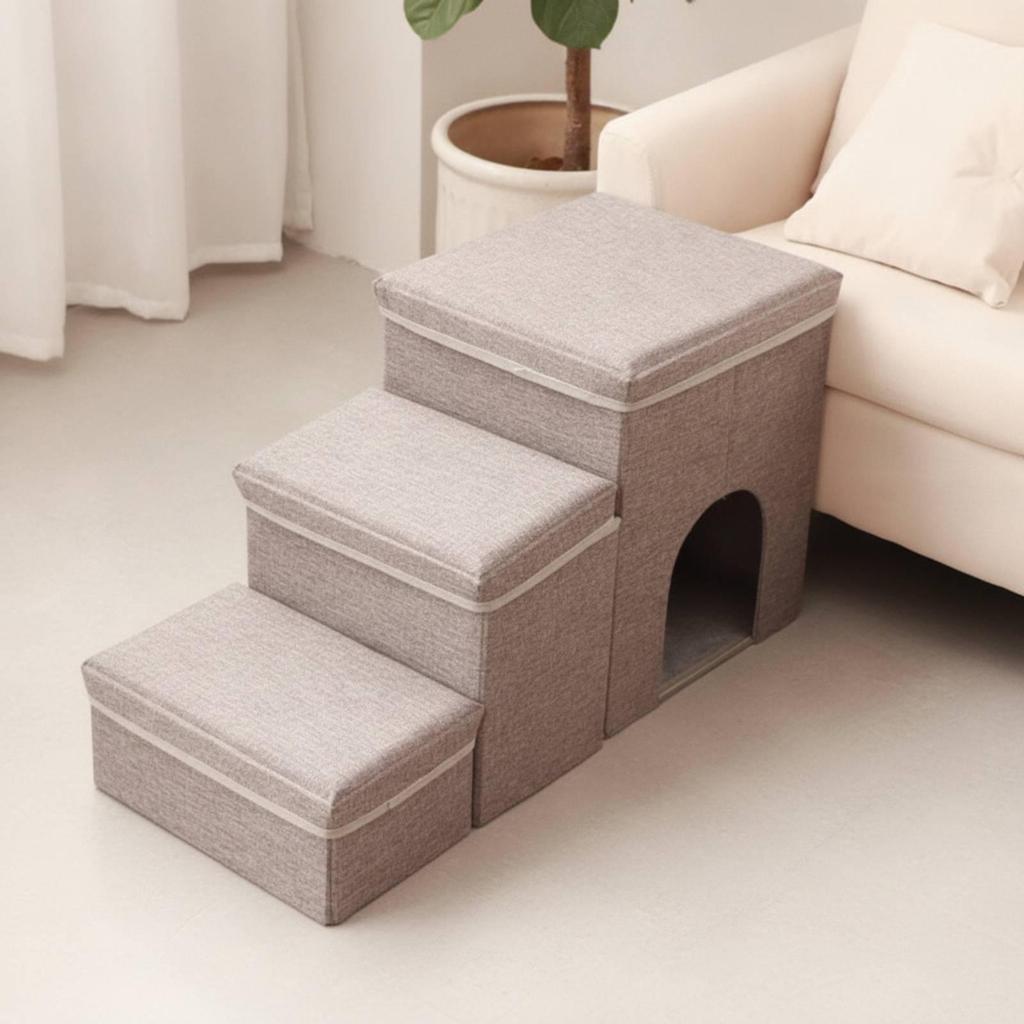 3-Step Pet Stairs Soft Steps with Den Cozy for Sofa, Living Room, Small Dogs