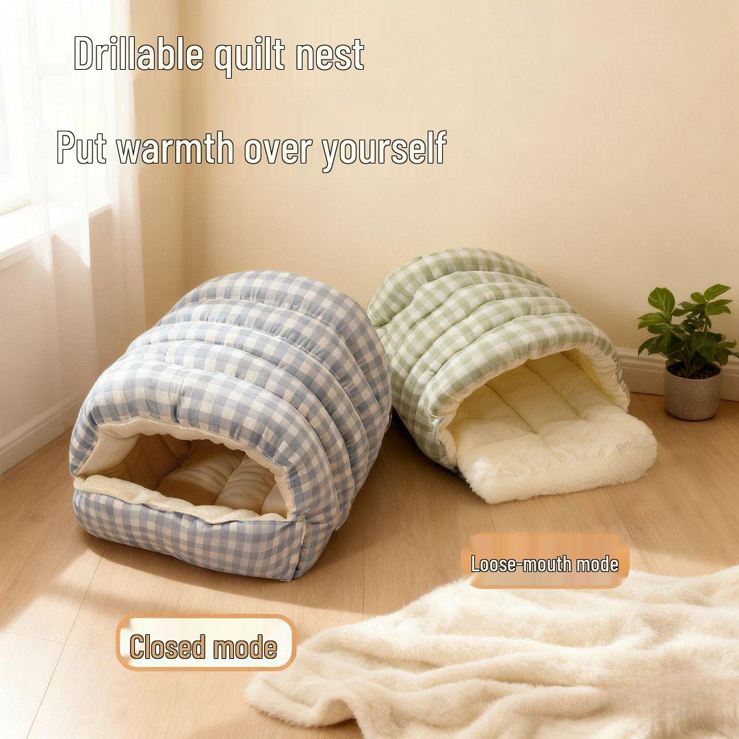Warm Thickened Enclosed Pet Bed - Detachable, Washable Plaid for Cats & Dogs Small 30*30*20cm for pets under 5kg