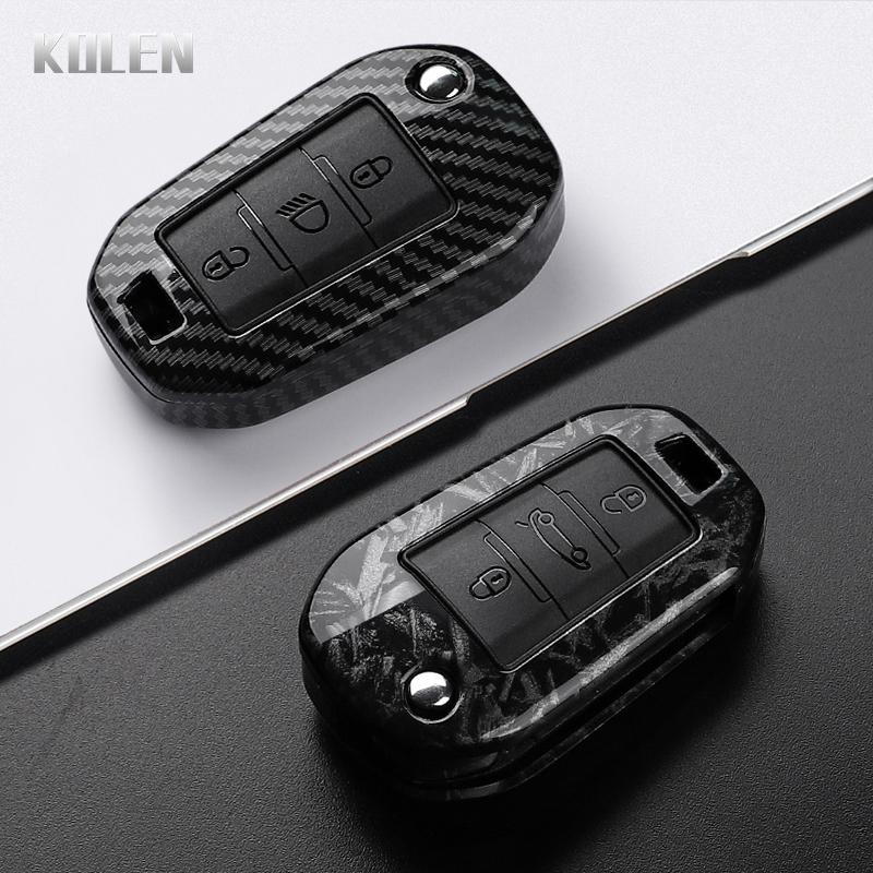 ABS Carbon Fiber Style Car Key Case Cover For Peugeot 208 308 T9 508 2008 3008 4008 For Citroen C4 For Opel Corsa Crossland X