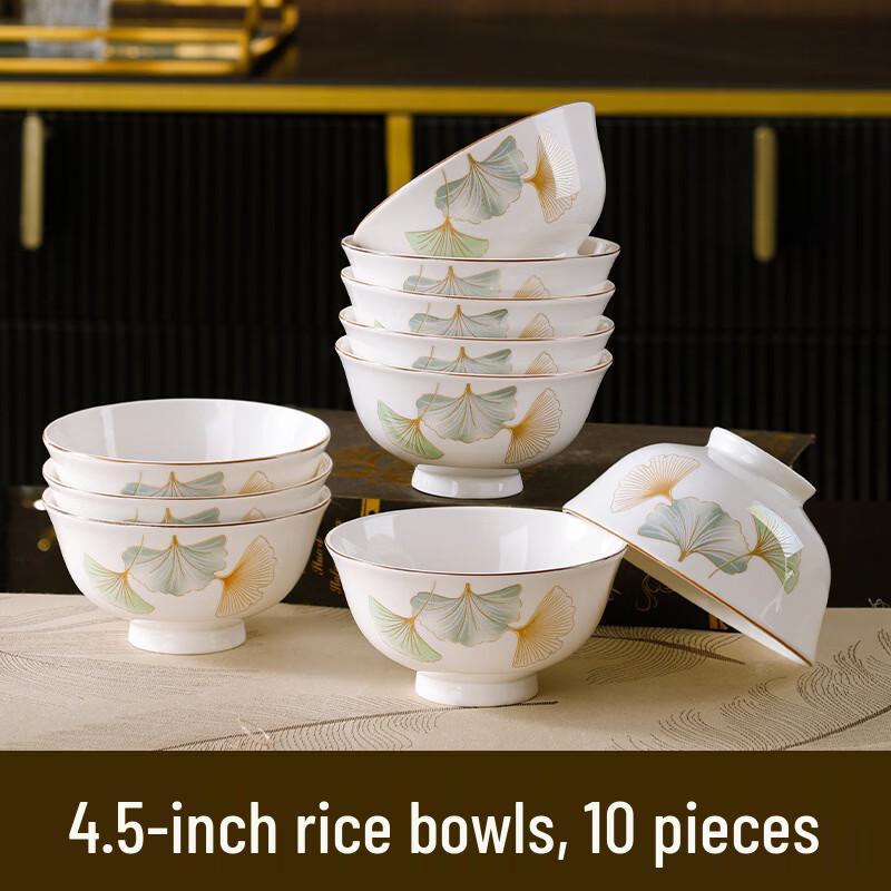 OIMG Ginkgo Time 4.5-inch Ceramic High-Footed Rice Bowl Set 4.5-inch