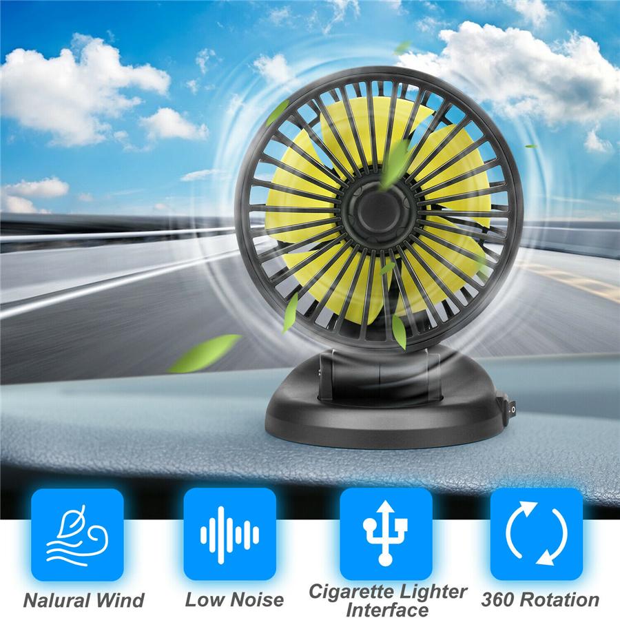 360 Degree Rotatable 12V Universal Car Interior Cooling Fan w/Cigarette Lighter