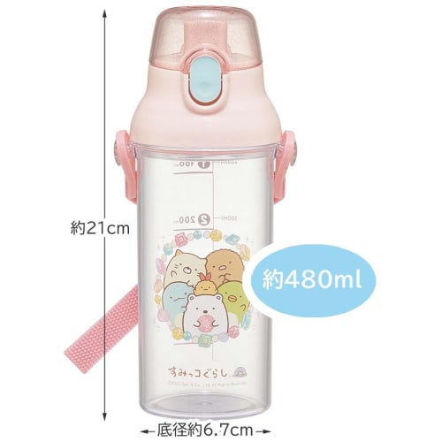 Skater Kids' Clear Plastic Water Bottle, 480ml, Sumikkogurashi Mole House Design, with Graduated Markings for Hydration Management, PSB5TRC-A