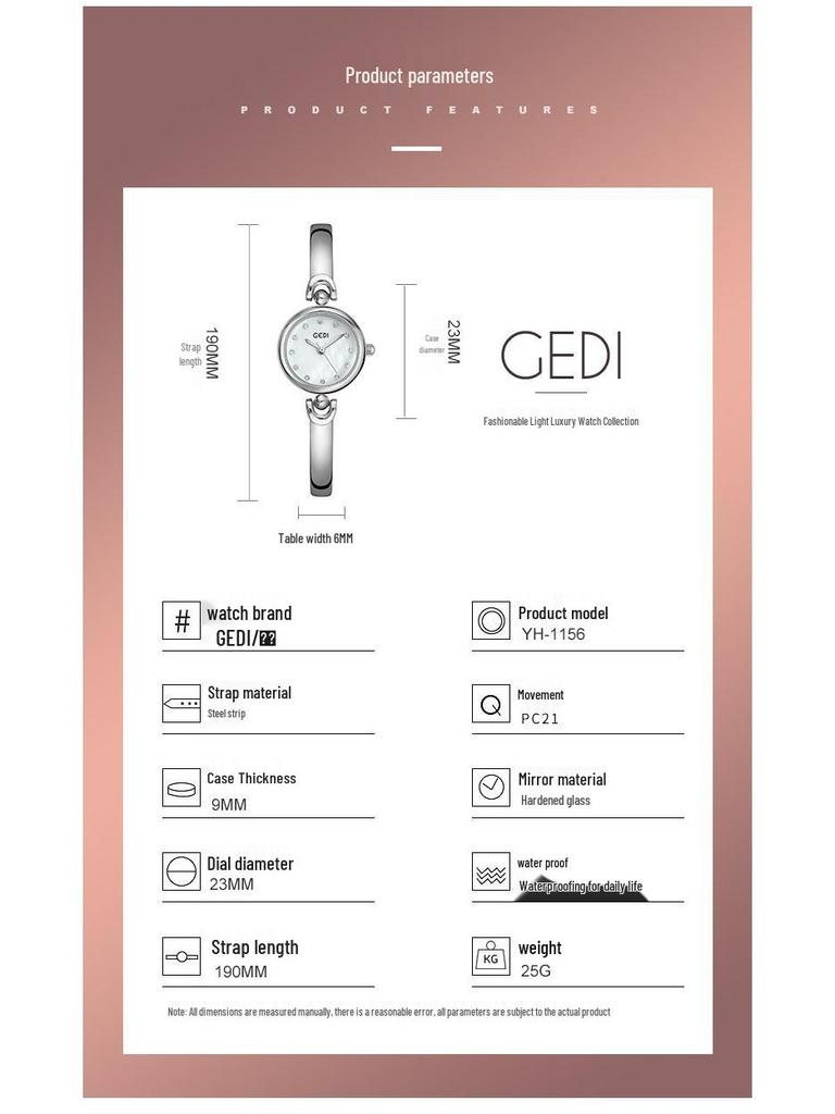 Gedi Elegant Korean Style Round Dial Bracelet Quartz Watch