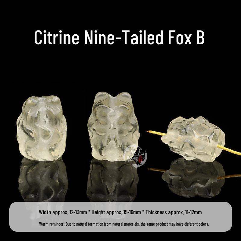 Natural Citrine Carving: Double Lotus, Nine-Tailed Fox, Rabbit, Gold-Swallowing Beast, Waking Lion - DIY Handmade Accessories
