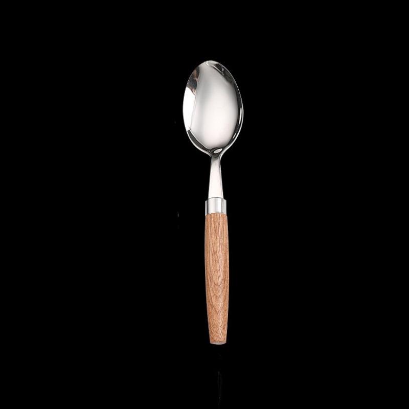 Four-piece Set of 304 Stainless Steel Knives Forks and Spoons with Limu Handles and Titanium-plated Metal Tableware