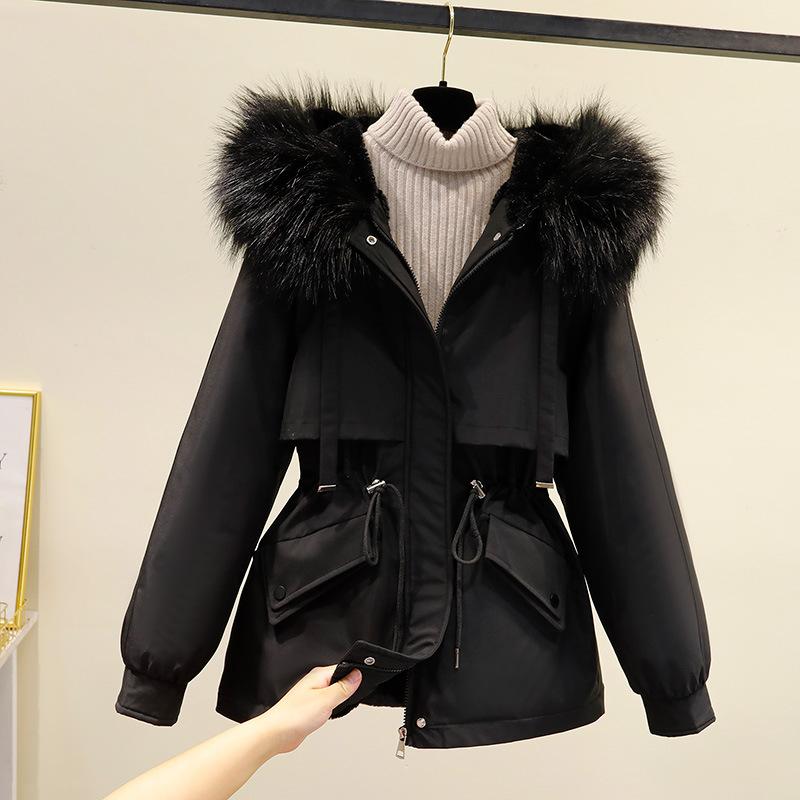 Winter Übergröße Baumwollkleidung Damen Kurz Faux Fur Parker Kleidung Taille Baumwollmantel