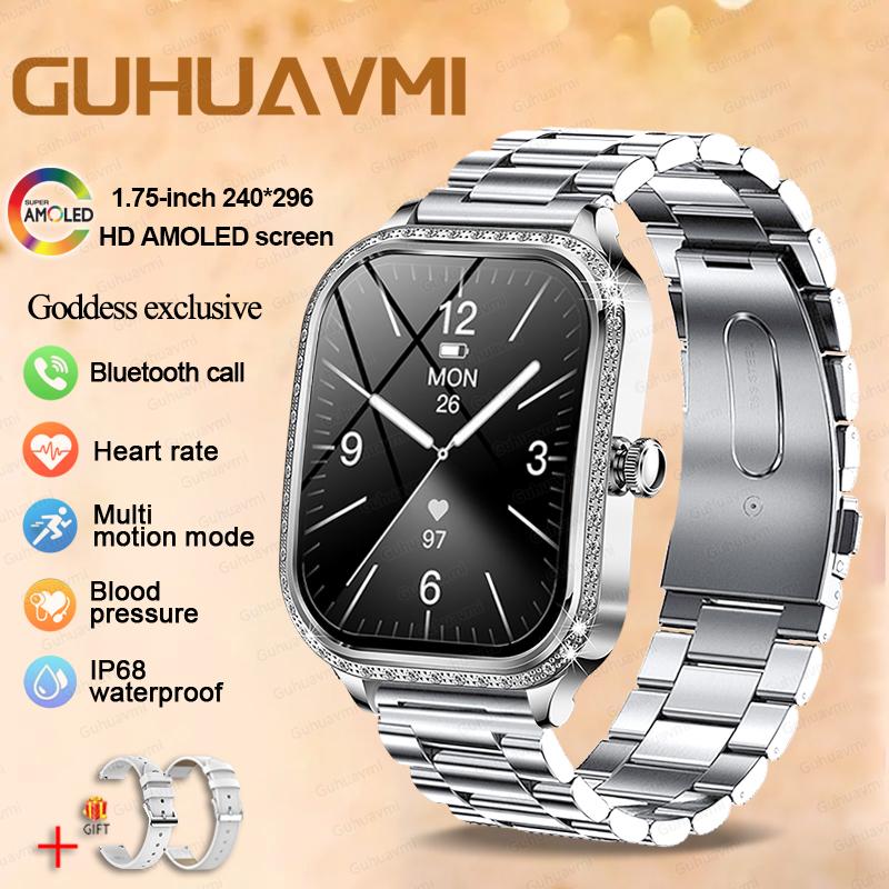 New Lady Fashion Smart Watch Women AMOLED HD Screen Heart Rate Bluetooth Call IP68 Waterproof Sports SmartWatch