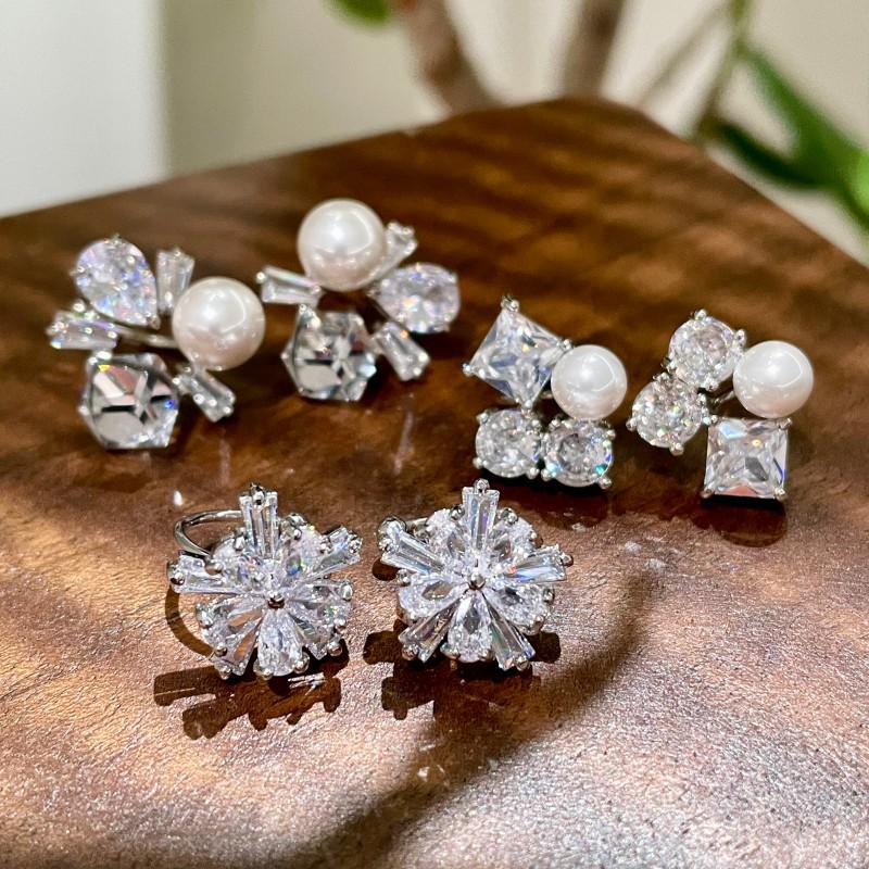 Elegant French Zircon Pearl Earrings: Unique Design & Exquisite Ear Clips for Women