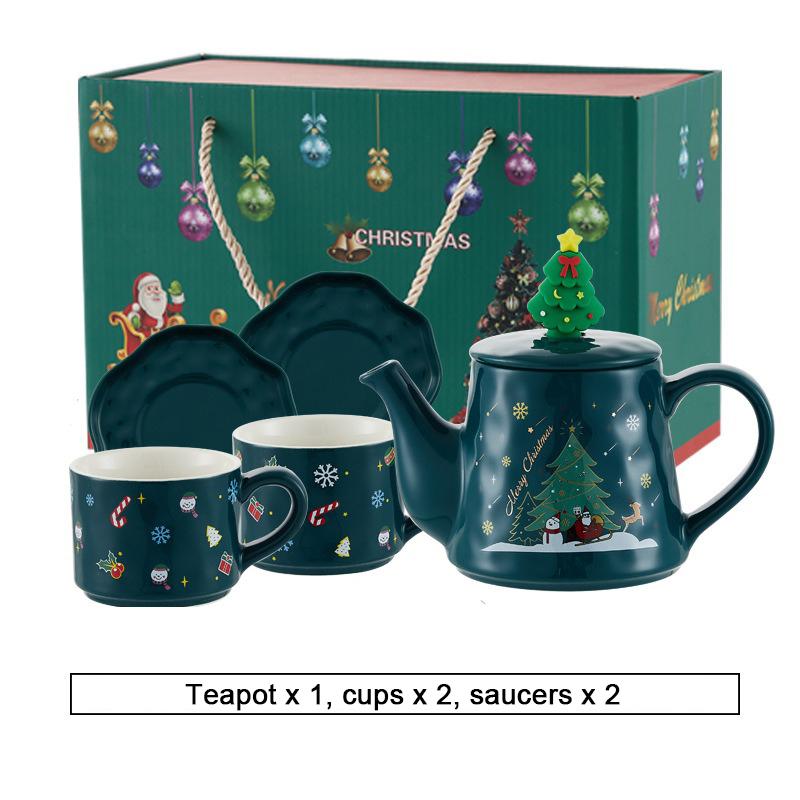 Kerst Keramiek Theeserviezen Koffiekop & Schotel Kerstman Eland Sneeuwpop Theepot en Kop Set Drinkwaren Kerstcadeau 1 Pot 2 Kopjes