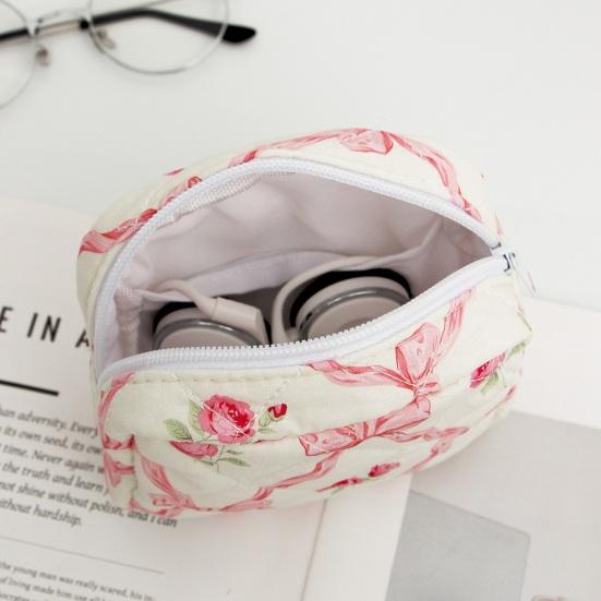 Girls Quilted Cosmetic Bag Soft Floral Makeup Pouch Elegant Bow Knot And Flower