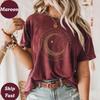 Camiseta Mística Lua Cheia Celestial Lua Crescente Dourada Witchcore Gráfico Espiritual para Mulheres Top Y2K Tendência Diária Streetwear