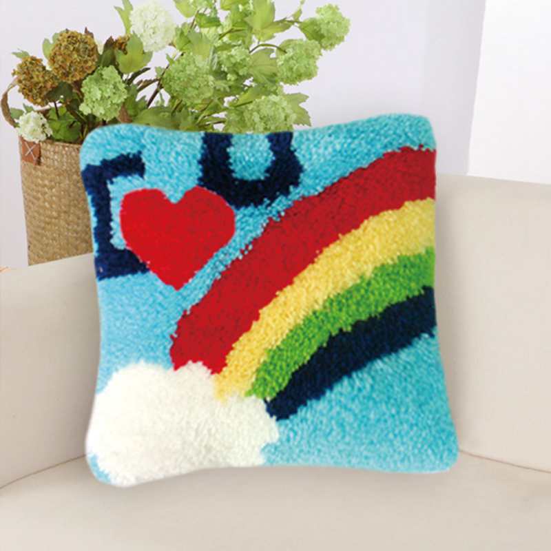 Nicediy Handgefertigtes Kissen Kissen Latch Hook Kit Matte DIY Stickerei Handarbeit Häkelkissen Kits Unfertiges Zubehör 37x37cm