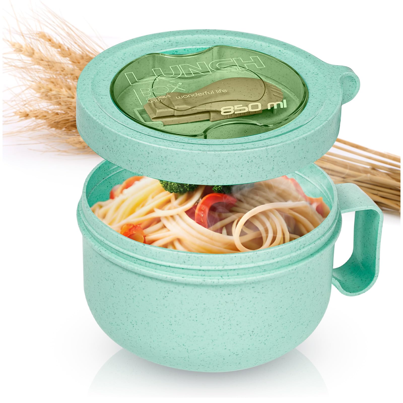 MATICAN Microwave Soup Bowl with Lid, Soup Mug with Lid, Microwave Containers for Ramen Noodles, Soup, Beverages, 28.74 Ounces, Eggshell White, мятный зеленый