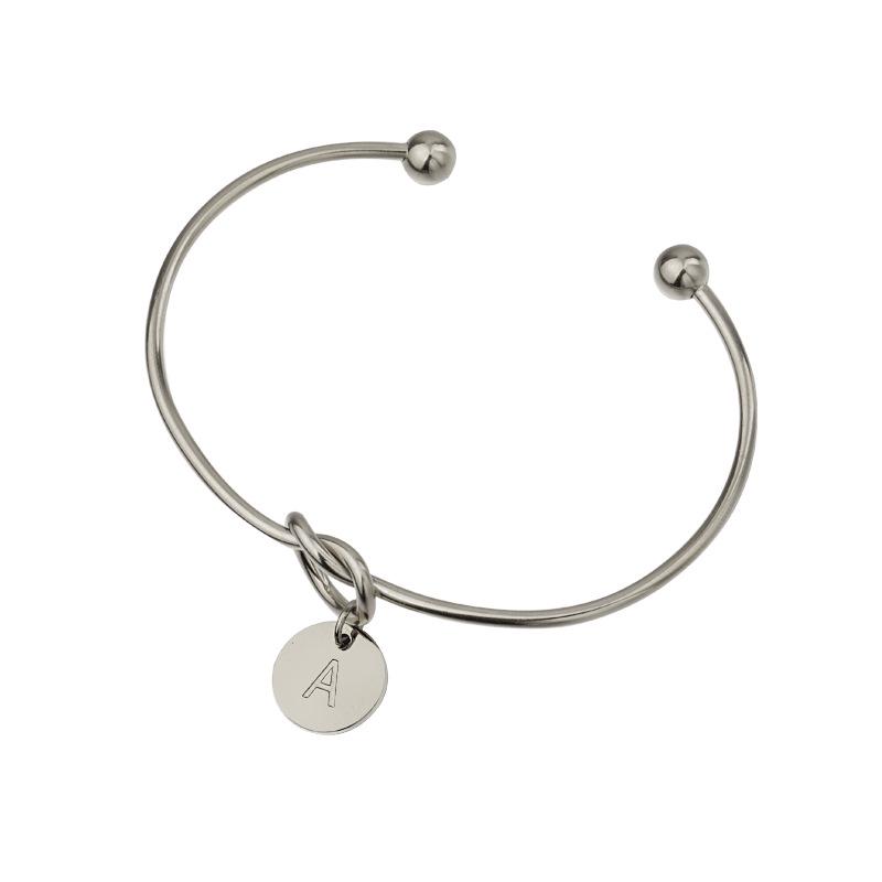 RUMNVNTY Stainless Steel Heart Knot Open Cuff Bracelet with English Letters