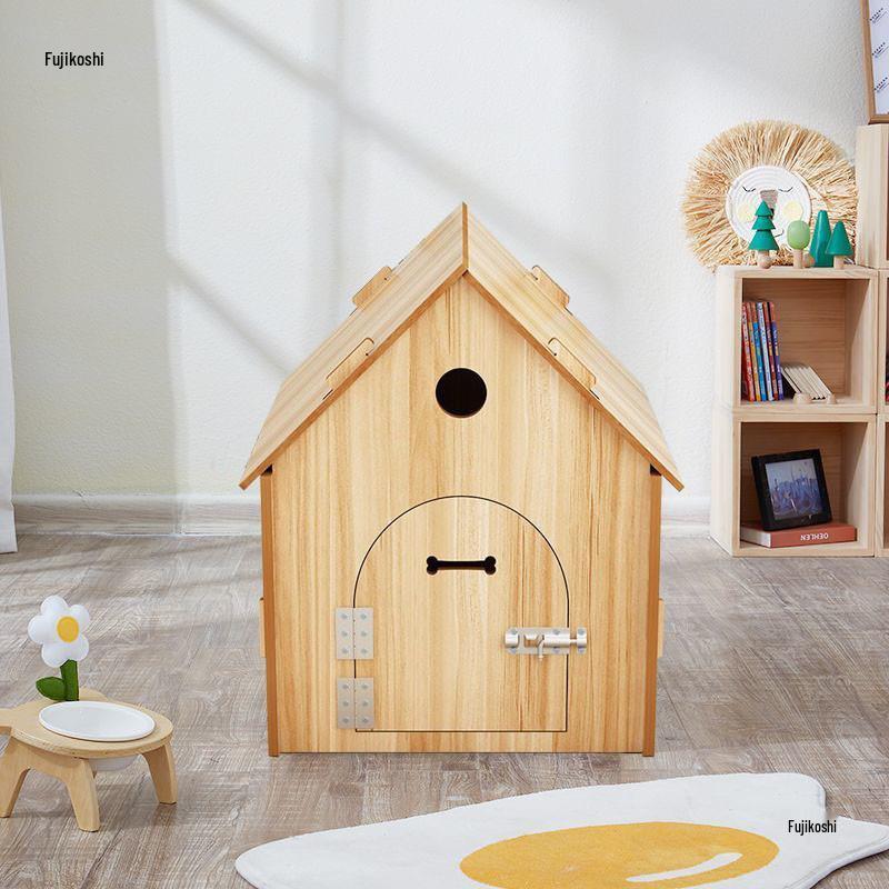 Four-Season Wooden Pet House: Indoor Cat Bed & Small Dog Kennel with Door
