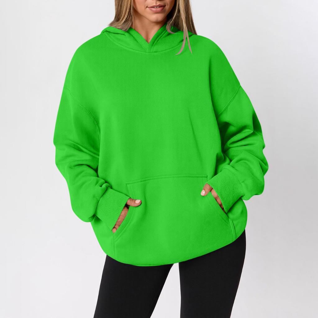 Women's  Fashion Zipper Hoodie Long Sleeve Hooded Pullover Sweatshirt Casual Solid Color Tops With Pockets