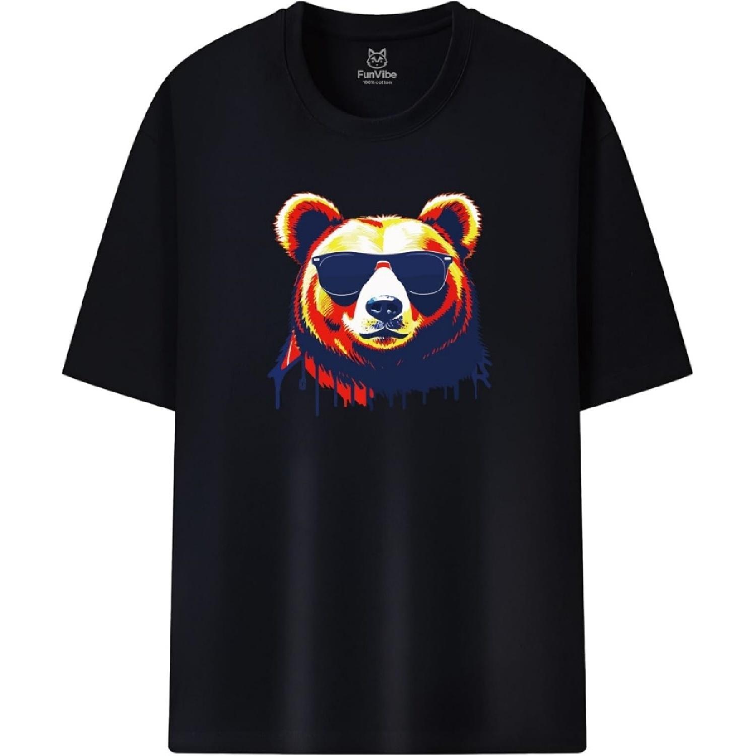 Fun Vibe Funny Series of Short Sleeve with Sunglasses Graphic T-Shirt Casual Tee S