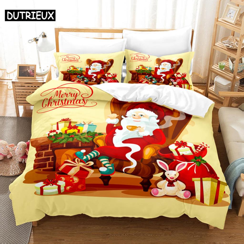 Red Christmas Duvet Cover Set King Queen Size for Single Double Bed Linens Quilt Comforter Pillow Case 3D Full Twin 3PCS 2PCS