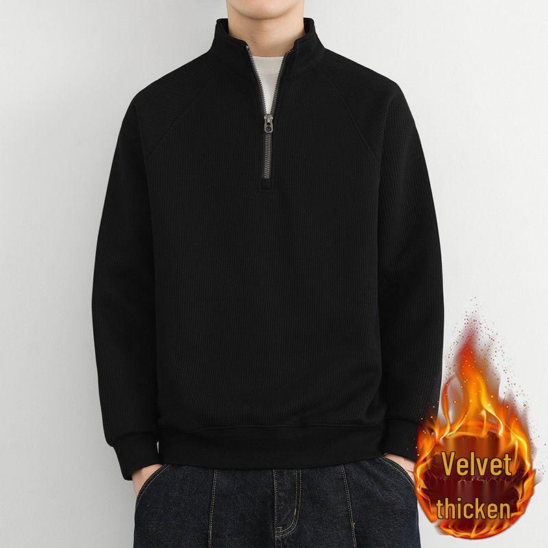 Men's Plus Size Fleece-Lined Half-Zip Retro Sweatshirt for Spring and Autumn