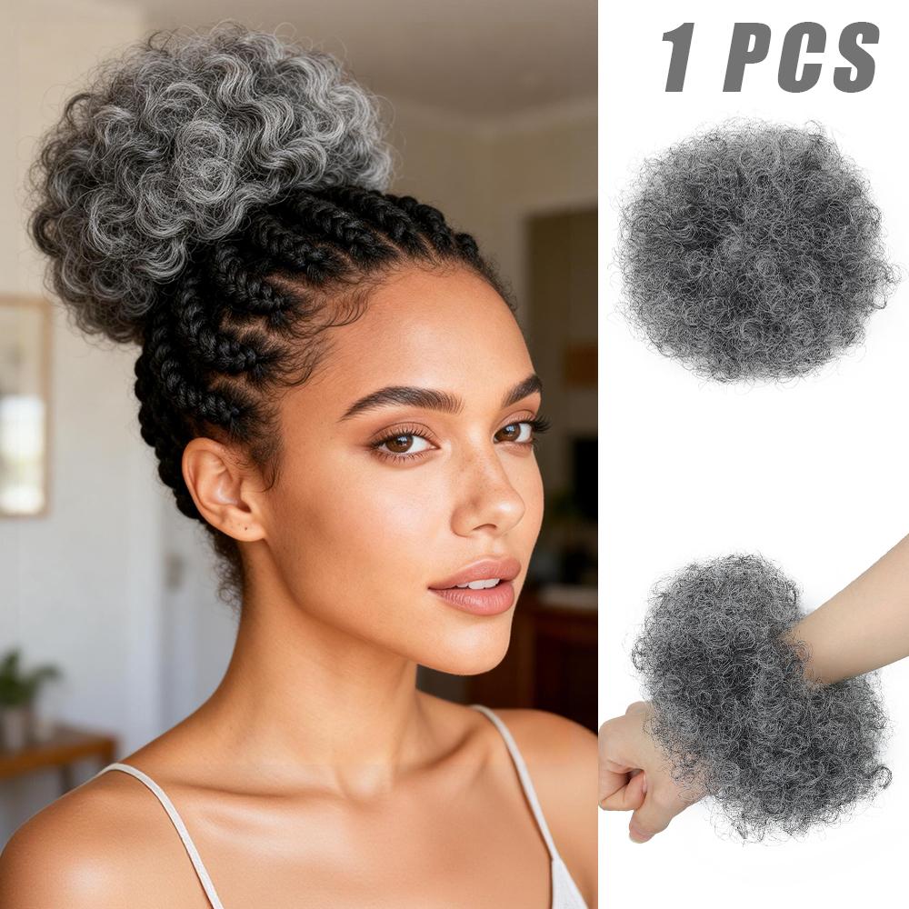 Afro-Locken Synthetik-Haarknoten für Damen, Tägliche Volumen-Aufbauende Perücke 15cm black