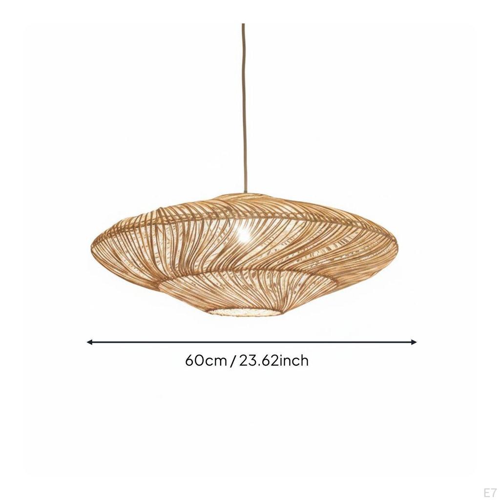Rattan Pendant Lampshade Retro Design Woven Hanging Light Shade Rustic Elegance Fiber Lamp Cover for