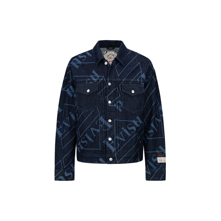 Evisu FW22 Solid Color AW21 All Over Logo Pattern Bleached Denim Jacket Men Jacket Denim-Blue 2EAHTM1DJ202LFCTINDW