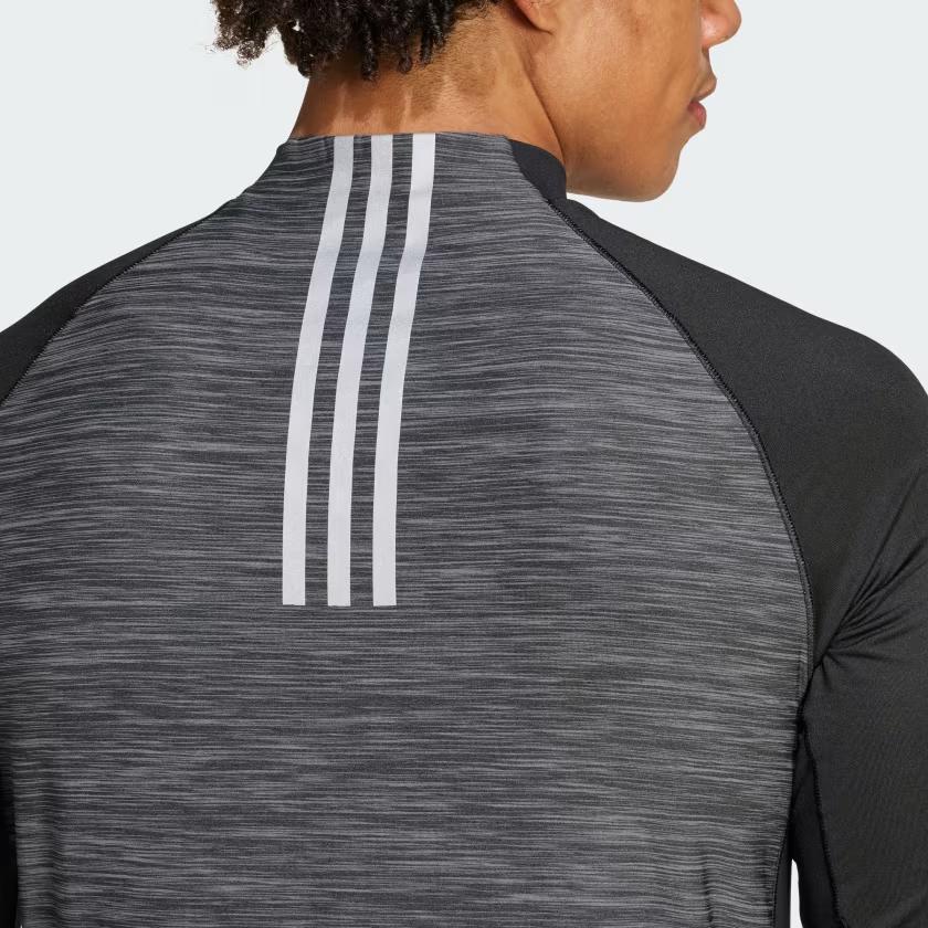 Adidas Gym AEROREADY Training 3-Stripes 1/4 Zip Fashion Breathable Long Sleeve T-Shirt Men Tops Black IM7487
