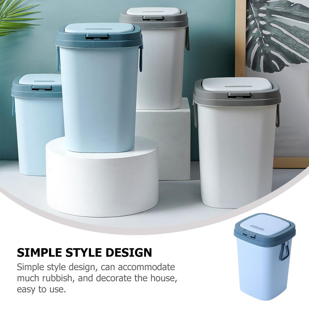 Press Type Trash Can with Lid Portable Small Bathroom Kitchen Bedroom Waste Bin Household Plastic Garbage Pail for Dorm Office