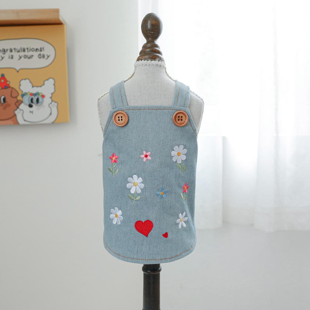Pet circle dog cat clothes pocket skirt collection denim flower medium and small dog small red flower strap dress