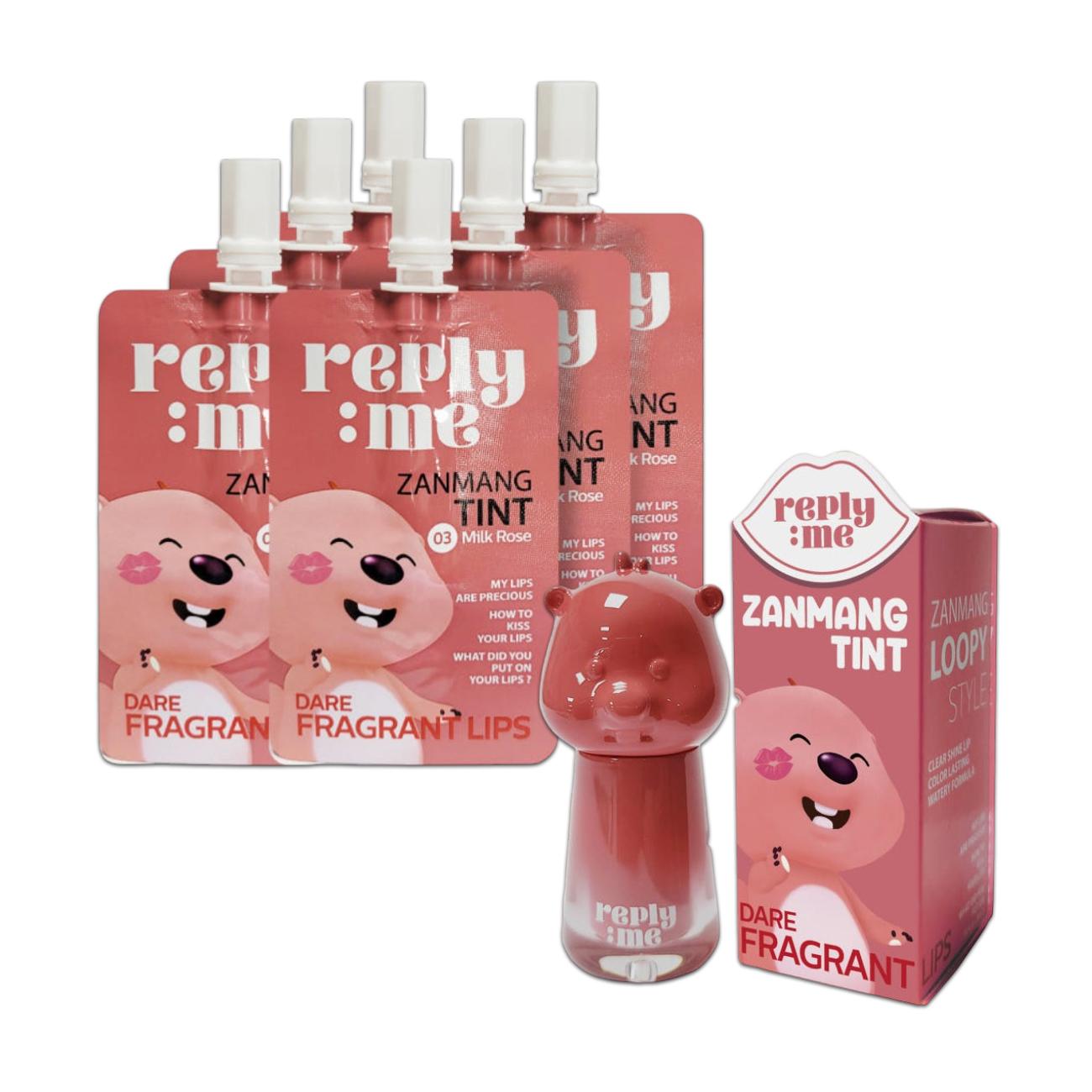 

reply:me Zanmang Loopy Lip Tint Set 03 Milk Rose – 1 Full Size Tint + 6 Pouch Mini Tints (7 pcs / 11.8 ml Total) 1 Full Size Tint + 6 Pouch Mini Tints