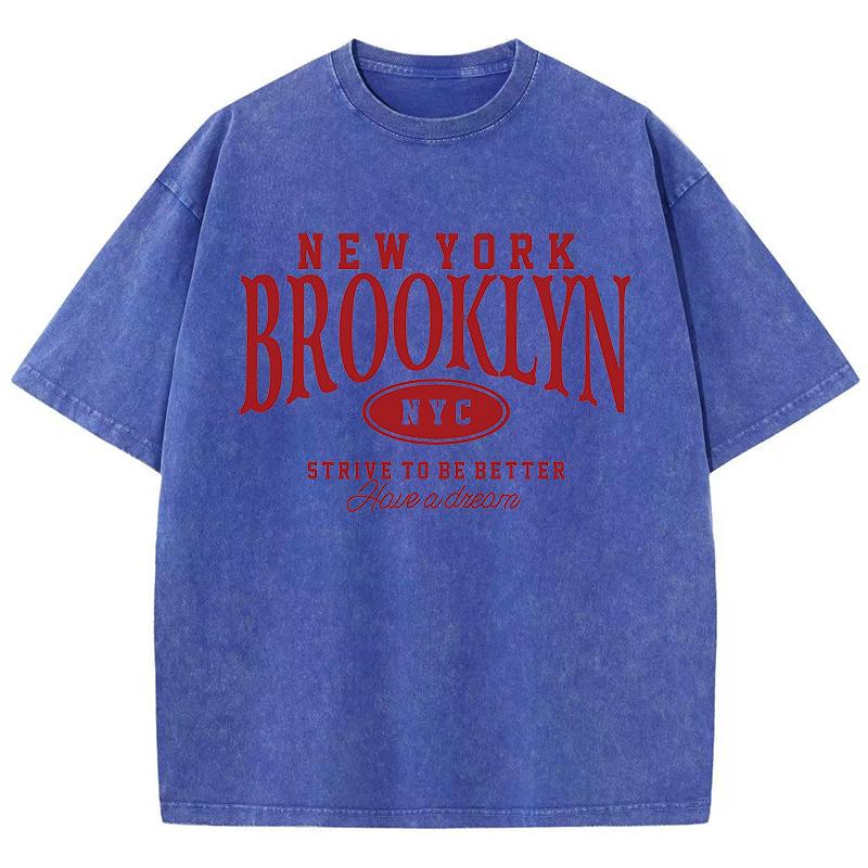 New York Brooklyn Nyc Prints Washed T Shirts Womens Cotton Oversized TShirts Distressed ONeck Comfortable Tops Summer Clothes