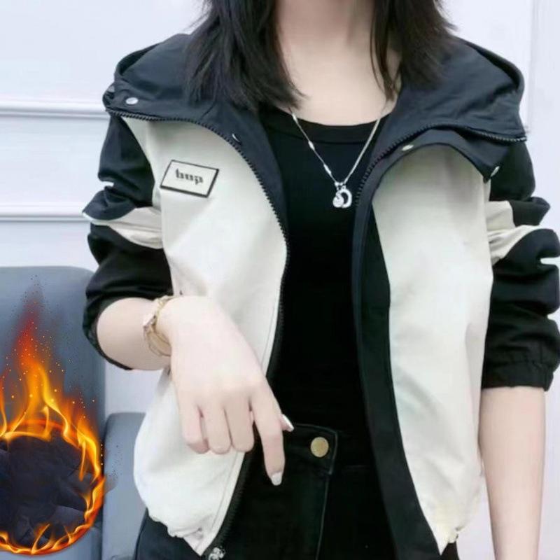 

Новые осенне-зимние куртки контрастных цветов для женщин, короткие женские топы и куртки с капюшоном 2XL