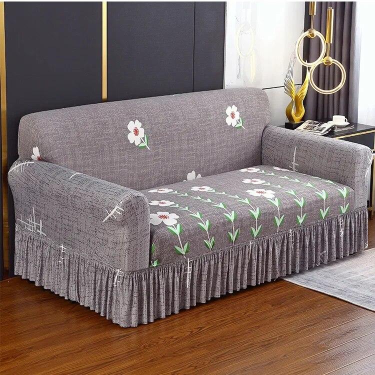 Pletené elastické potahy na pohovku s potiskem do obývacího pokoje se sukní Natahovací křeslo Pohovka Potah na rohy 1/2/3/4 sedadel