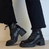 Lace-up Booties Women's New Round Toe Soft Leather Soft Sole Non-slip Temperament Thick Heels