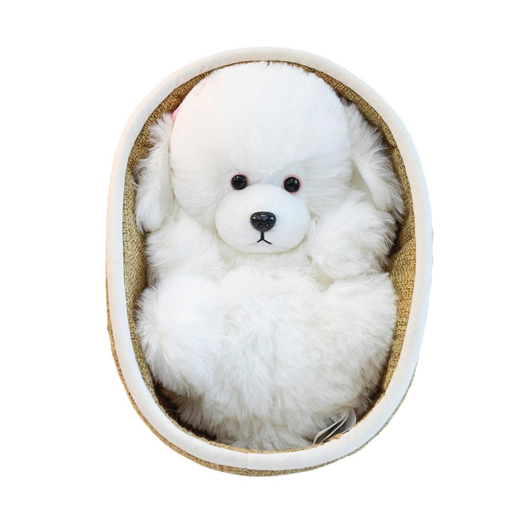 Plush Stuffed Animal Toy with Woven Basket Bed for Children's Gift Decorative Soft Doll