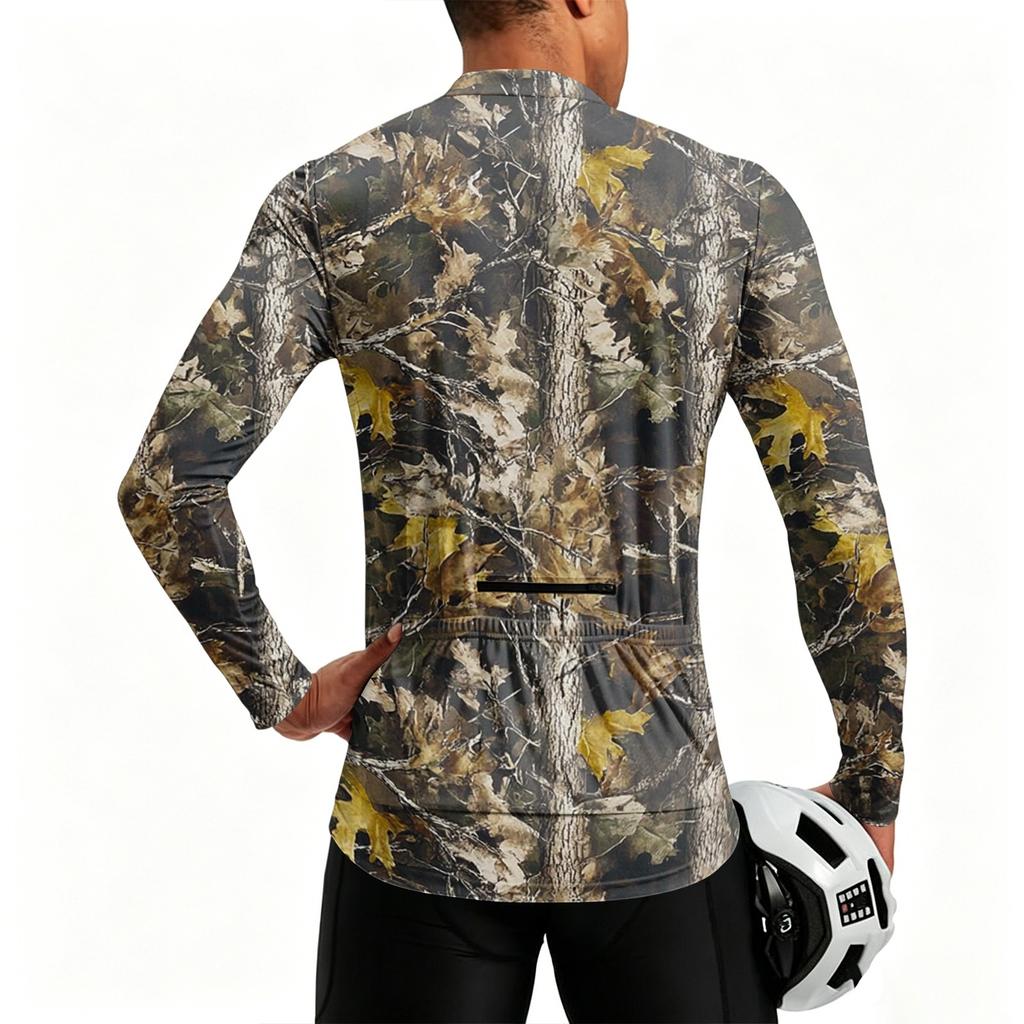 Men's Long Sleeve Cycling Jersey Breathable Quick Dry Zip Front Pullover Lightweight Athletic Top for Outdoor Sports