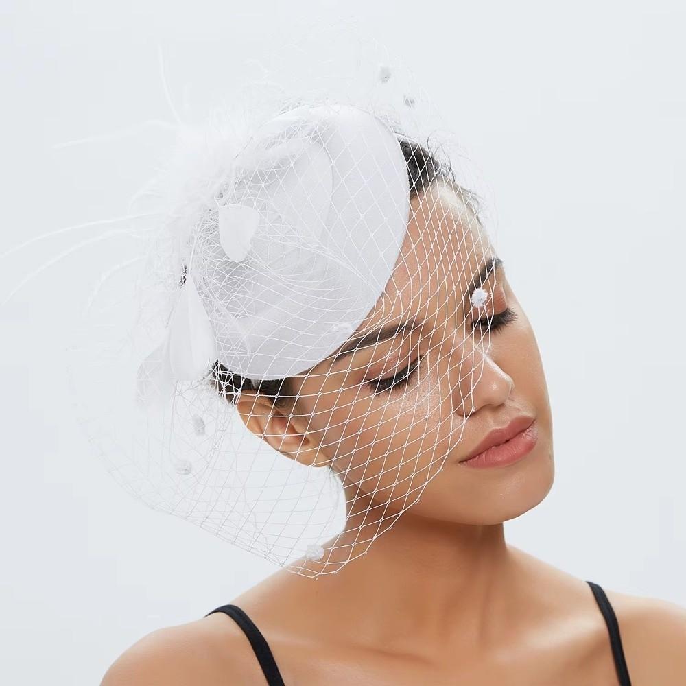 Elegant Felt Fascinator Hat Fishnet Veil Wedding Veil Hat New Pillbox Hats  Bride Headwear
