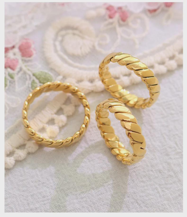 French Retro Geometric 18k Gold Plated Stainless Steel Couple Ring