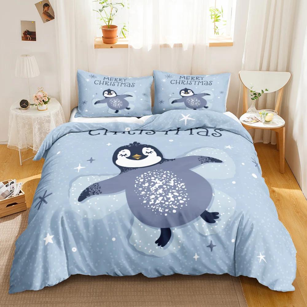 Penguin Duvet Cover Antarctic Animals Duvet Cover For Kids Boys Girls Cartoon Style Twin Size Winter King Polyester Qulit Cover